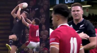 Watch: Jordie Barrett goes after rookie Welsh wing after spectacular aerial grab