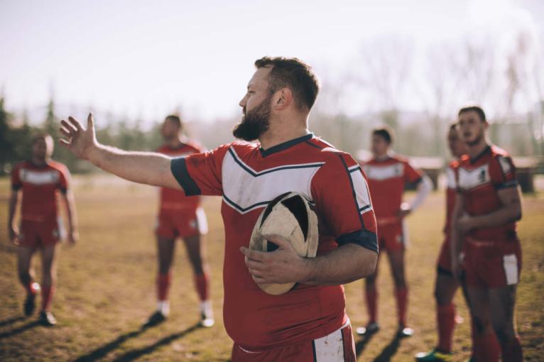 Rugby players training
