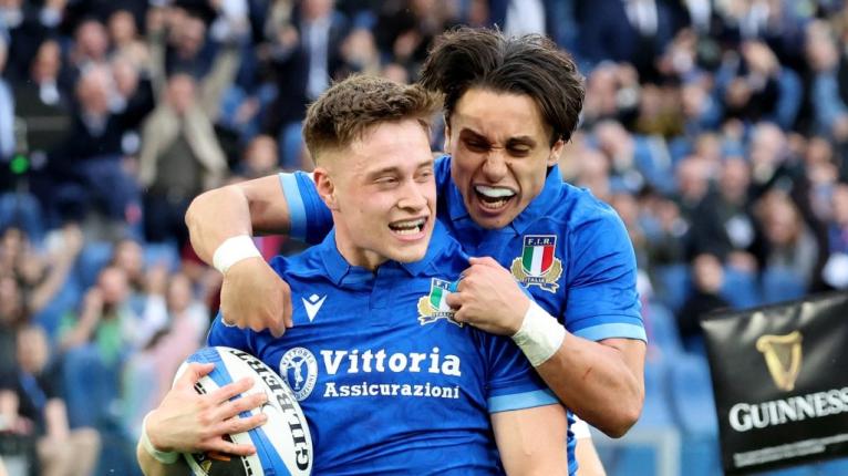 Stephen Varney of Italy celebrates with teammate Ange Capuozzo