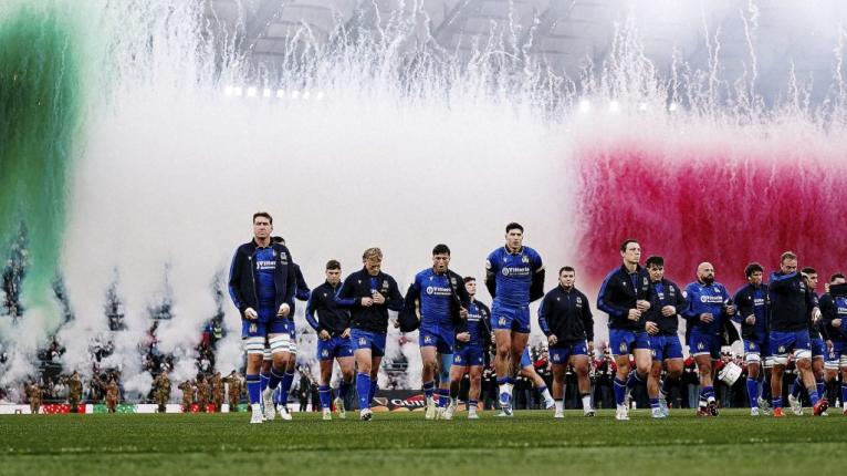 Italian line up during national anthem prior the Guinness Six Nations