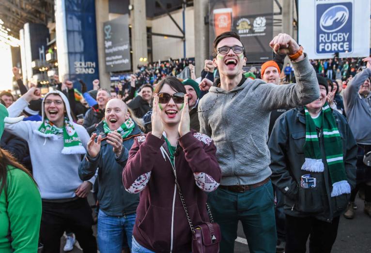 Ireland fans watch the 2015 England v France game on a big screen at Murrayfield