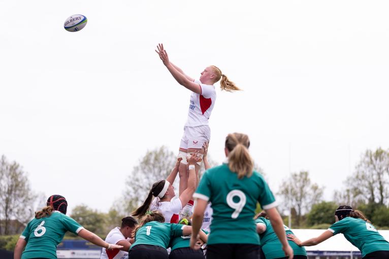 Keevy Fitzpatrick of England wins the ball in the lineout