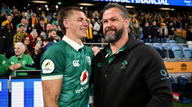 Ireland head coach Andy Farrell and Sam Prendergast