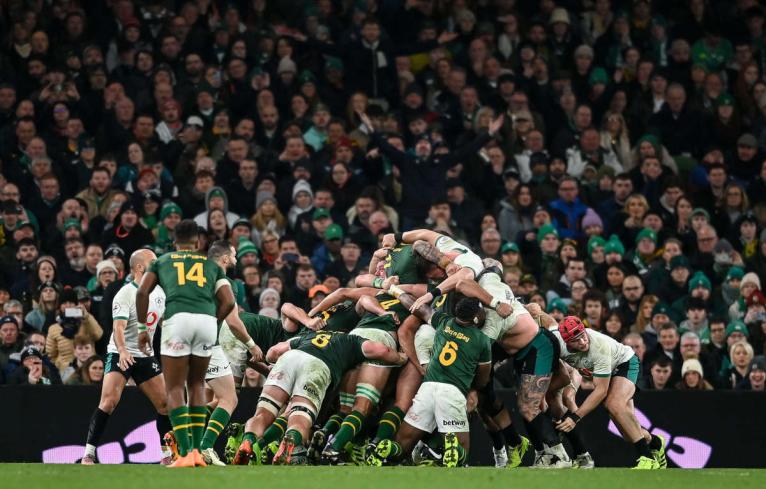 A scrum during Ireland v <a href=