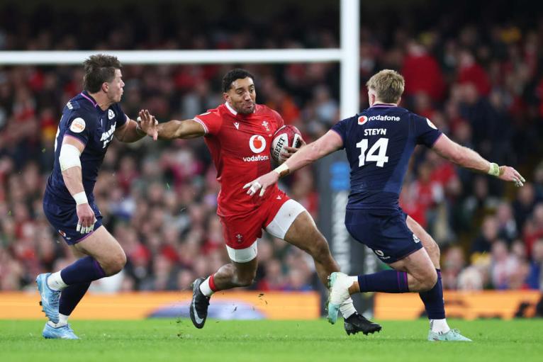 Gabriel Hamer-Webb runs with the ball for Wales against Scotland