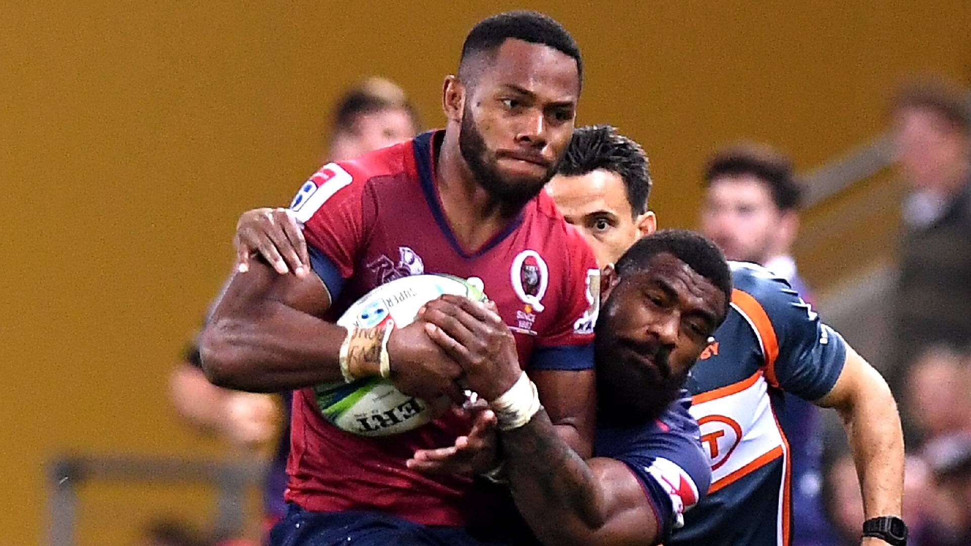 Reds wing Filipo Daugunu scores five tries but left sweating over red card picked up in Rebels thumping