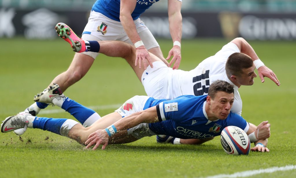 Paolo Garbisi of Italy vies with England's <a href=