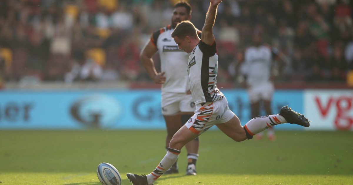 London, UK. 05th Mar, 2022. George Ford of Leicester Tigers kicks